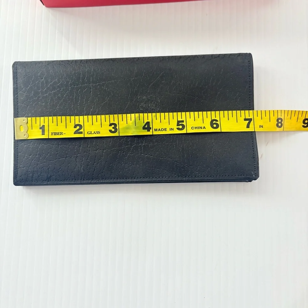 NWT Vintage Genuine Leather Black Check Book Wallet in Box Wallet Only